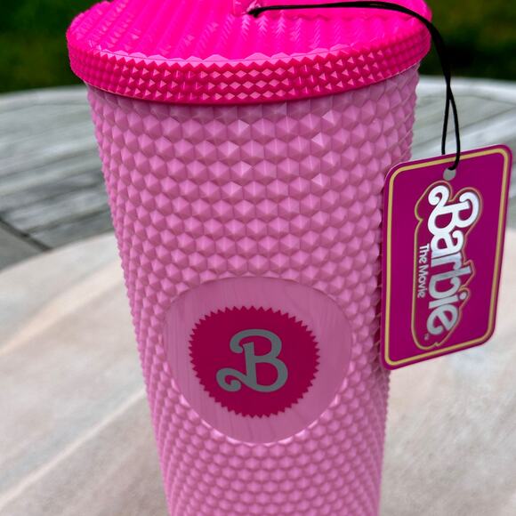 Barbie The Movie Pink Studded Tumbler Cup & Straw NIB Exclusive Acrylic Travel - Picture 12 of 13